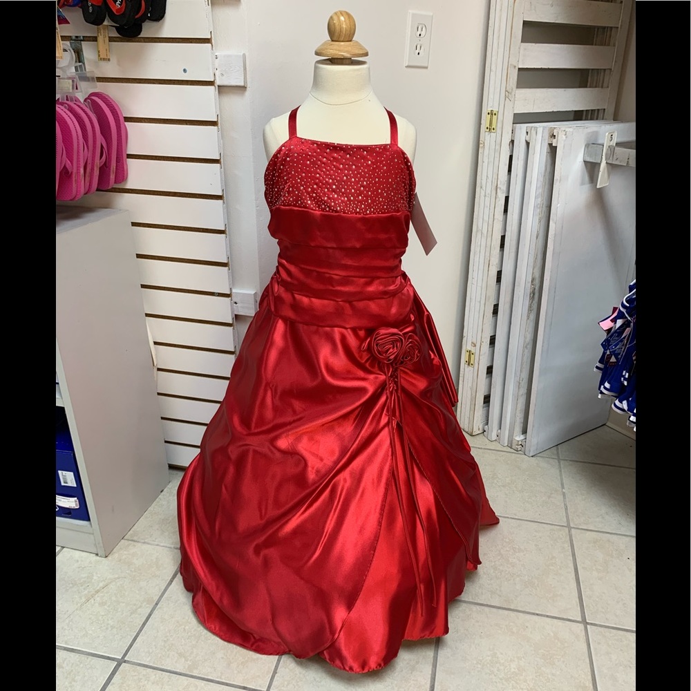 Size 10 Red FlowerGirl Long Pageant BallGown Dress & Scarf NWT